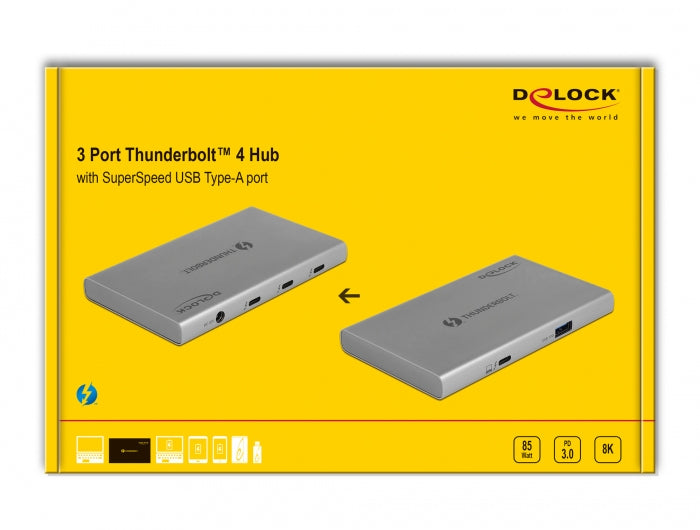 DeLOCK 64157 Thunderbolt-Hub – 1× USB-A, 100 W PD, 4× TB4, für Windows/Mac/ChromeOS