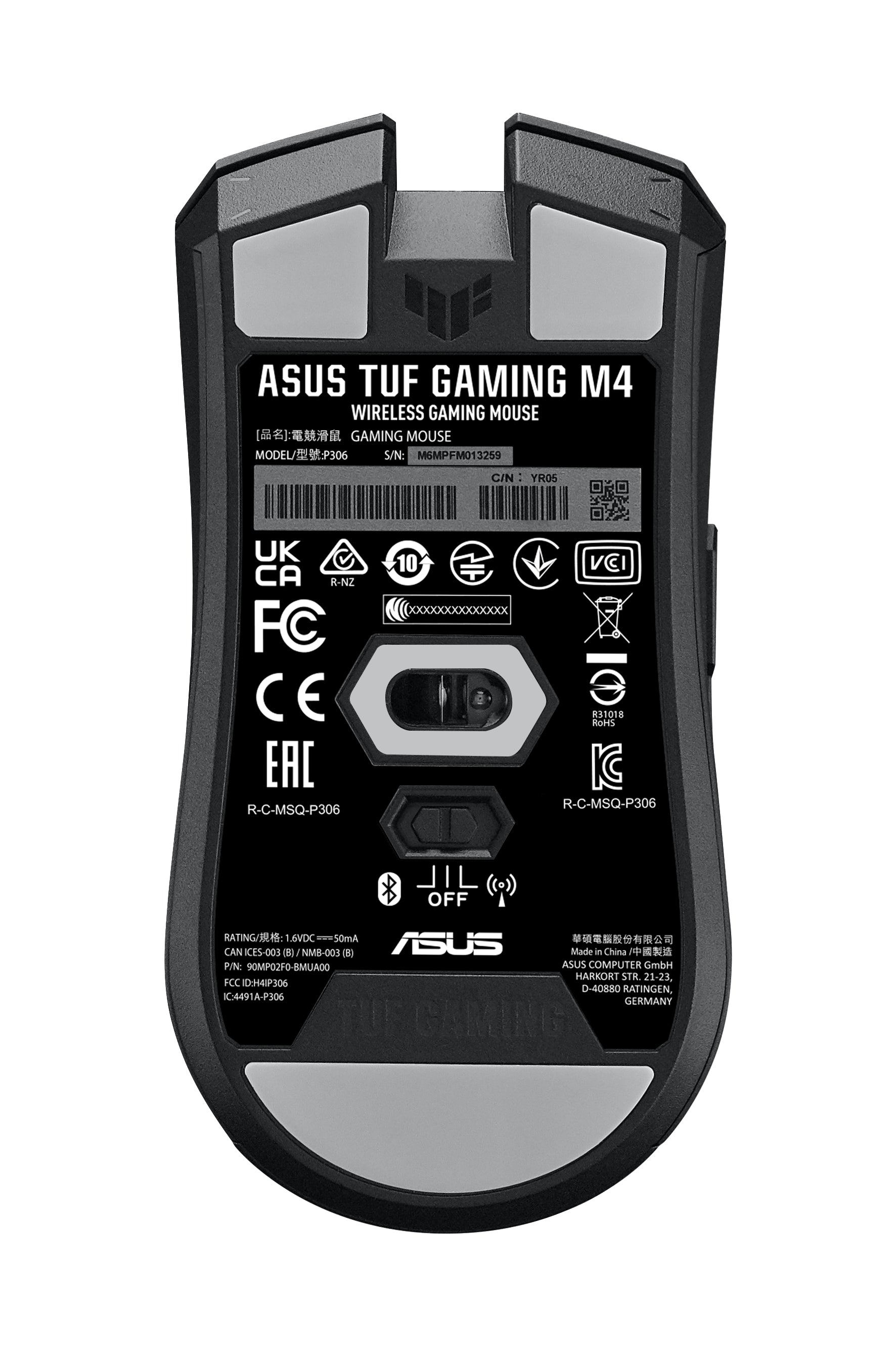 ASUS TUF Gaming M4 Wireless – Gaming-Maus – Kabellos (Bluetooth/2,4 GHz), 12000 DPI, Rechts, Schwarz