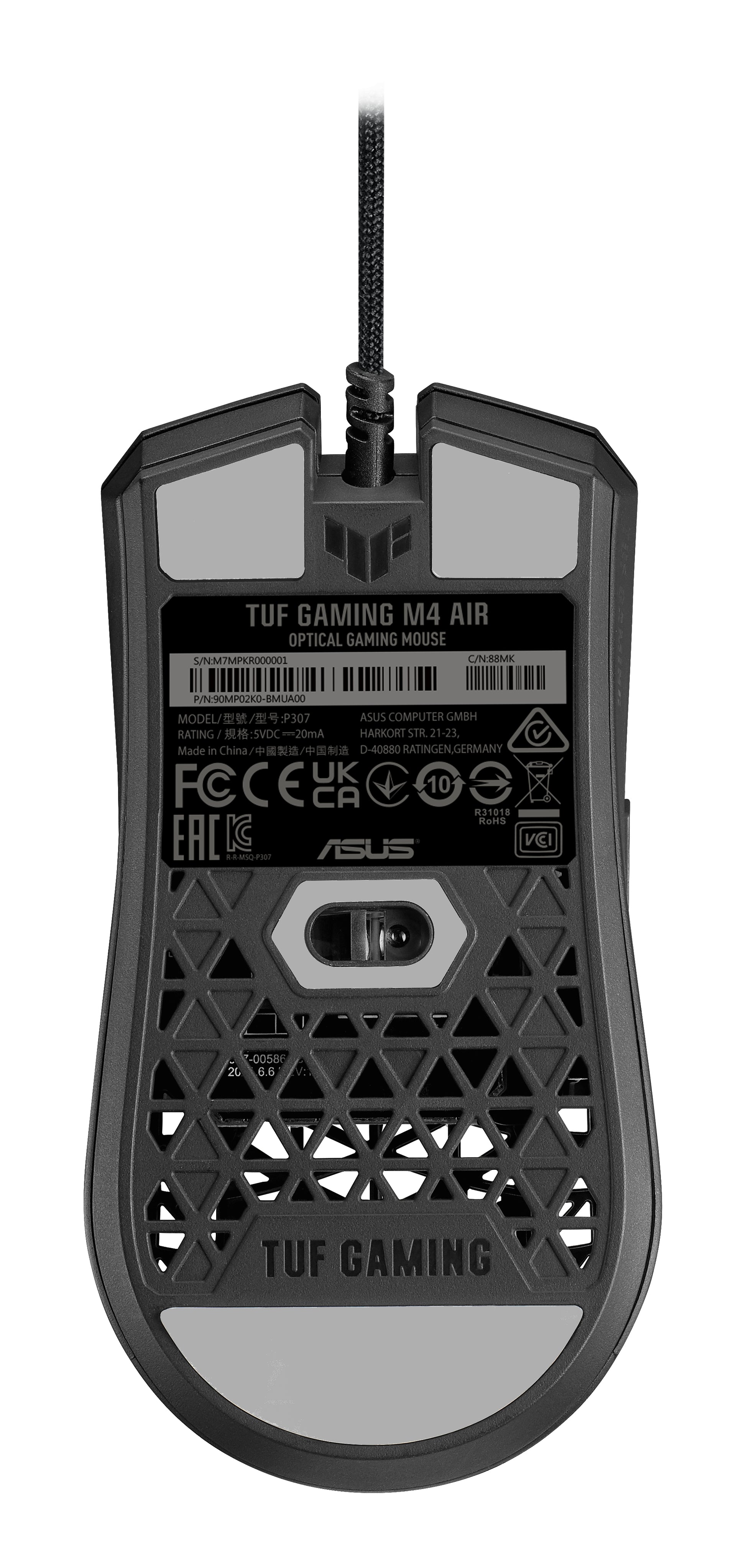 ASUS TUF Gaming M4 Air – Gaming-Maus – Kabelgebunden (USB‑A), 16000 DPI, beidhändig, Schwarz