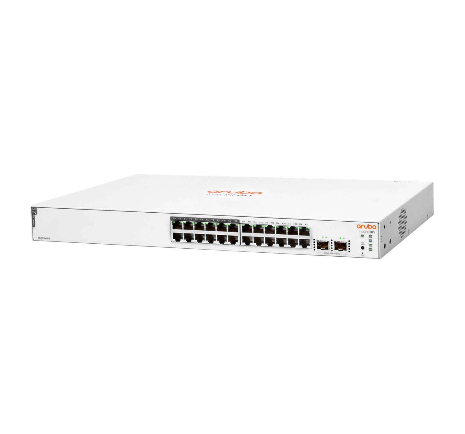 HPE Aruba Networking 1830 24G 12p – Managed Switch – 24×GbE, 2×SFP, L2, PoE+ 195 W, 1U
