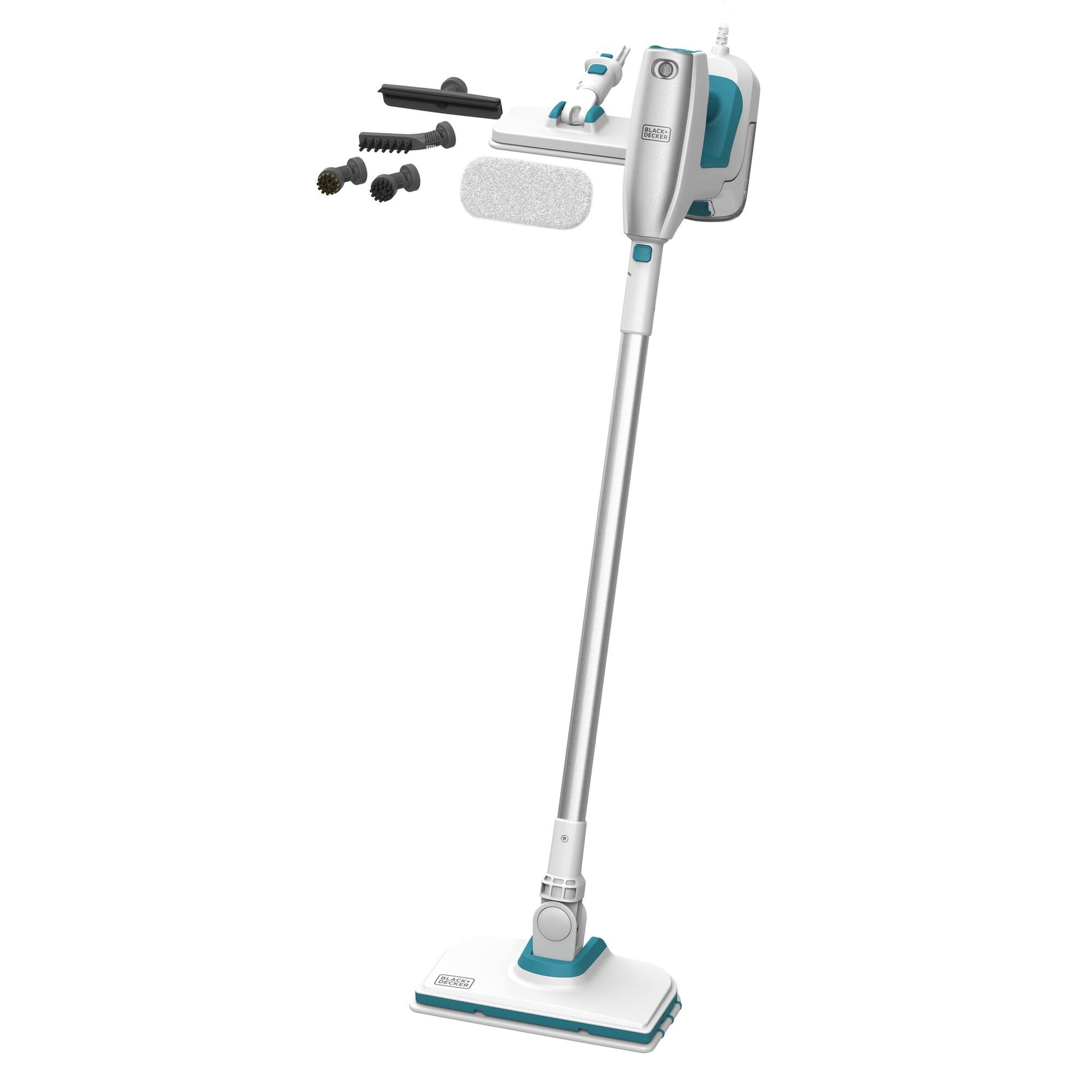 Black & Decker Dampfbesen – 500 ml, türkis, weiss, für Hartböden
