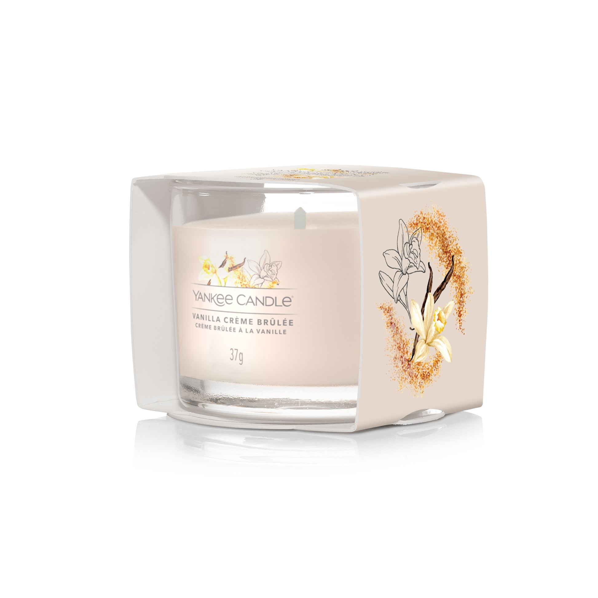 Yankee Candle Vanilla Crème Brulee – Duftkerze, Votivkerze im Glas, 10 h