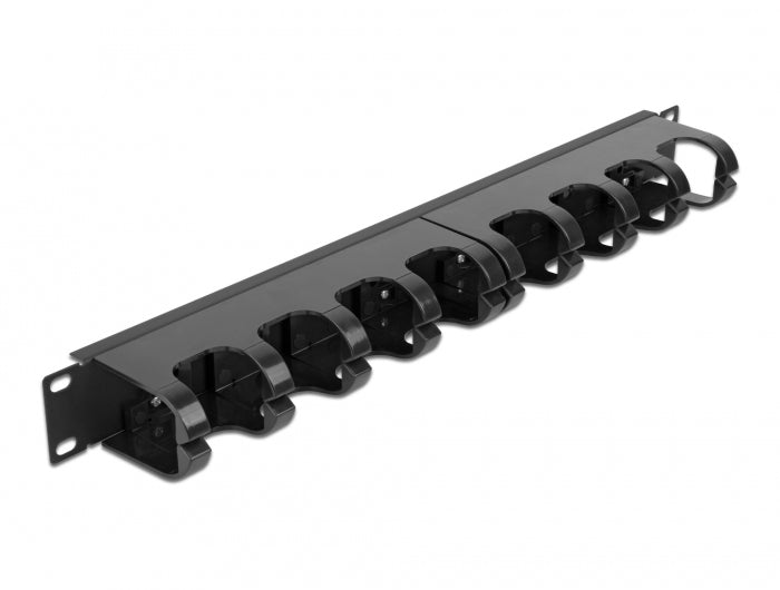 DeLOCK 19" 1U Rangierpanel, 10 geschlossene Kabelführungsbügel, 482×44×10 mm – schwarz
