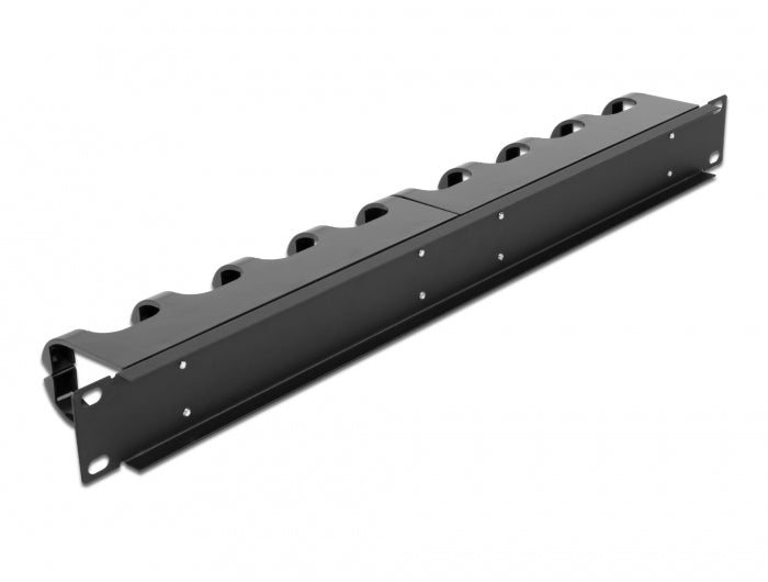 DeLOCK 19" 1U Rangierpanel, 10 geschlossene Kabelführungsbügel, 482×44×10 mm – schwarz