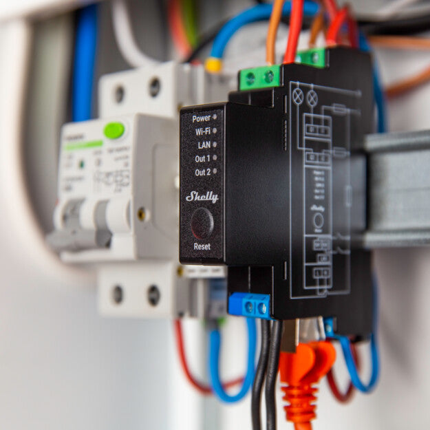 Shelly Pro 2 PM – Zubehör – Schaltaktor, 2 Kanäle, Leistungsmessung, WLAN, LAN, Bluetooth
