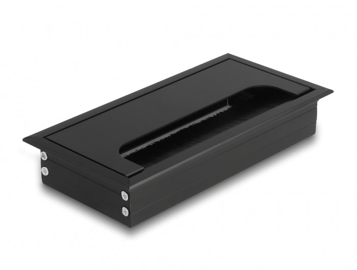 DeLOCK Kabeldurchführung für Tischeinbau, mit Bürste, 160 × 80 × 28 mm, Aluminium, schwarz, 1 Stück