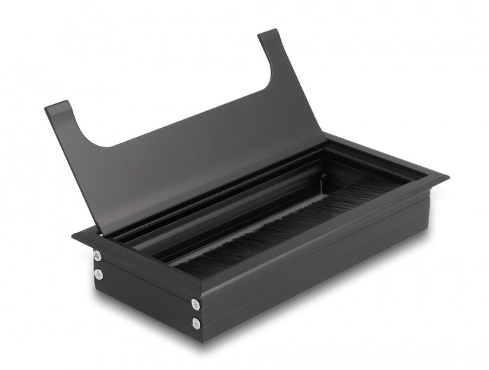 DeLOCK Kabeldurchführung für Tischeinbau, mit Bürste, 160 × 80 × 28 mm, Aluminium, schwarz, 1 Stück