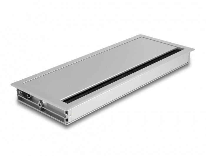 DeLOCK Kabeldurchführung – 120 × 300 × 28 mm, mit Bürste, Silber, Aluminium