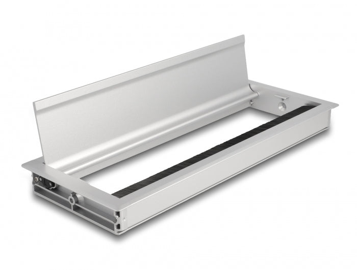 DeLOCK Kabeldurchführung – 120 × 300 × 28 mm, mit Bürste, Silber, Aluminium