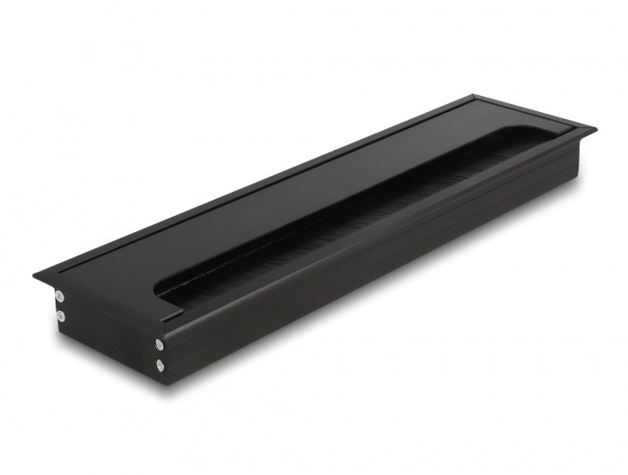 DeLOCK Kabeldurchführung für Tischeinbau mit Bürste, Aluminium, schwarz, 300×80×28 mm