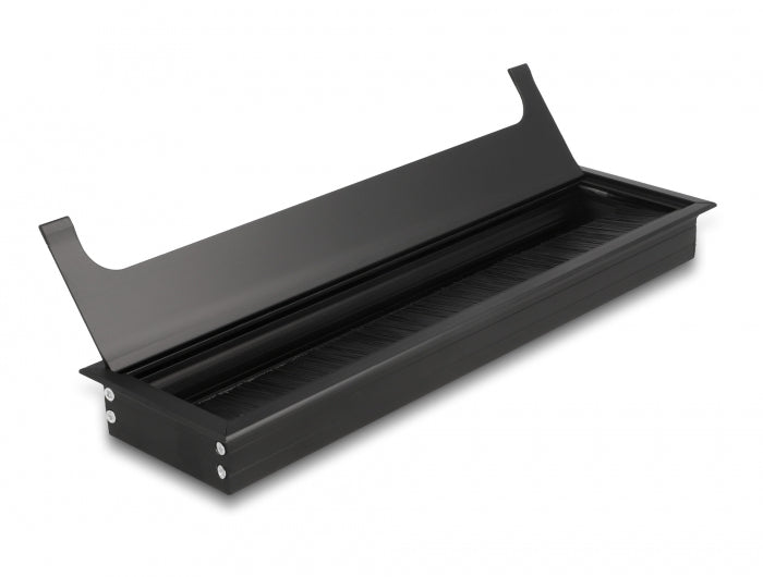 DeLOCK Kabeldurchführung für Tischeinbau mit Bürste, Aluminium, schwarz, 300×80×28 mm