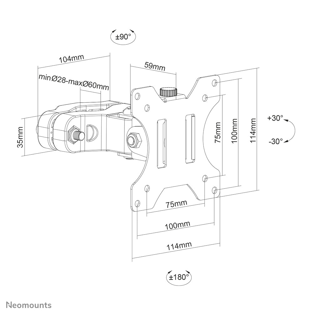 Neomounts Säulenhalterung – Vollbeweglich – 17–32" – VESA 75×75–100×100 – bis 8 kg – für Ø 28–60 mm