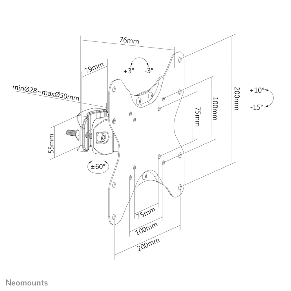 Neomounts Säulenhalterung – Vollbeweglich – 23–42" – VESA 75×75–200×200 – bis 25 kg, für Ø 28–50 mm