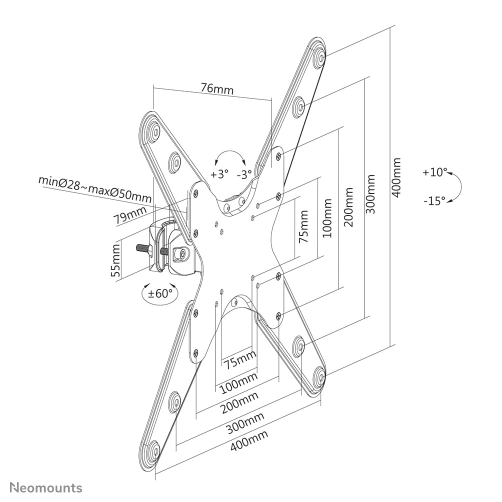 Neomounts FL40-430BL14 – Neigung -15–10°, schwenkbar 0–120°