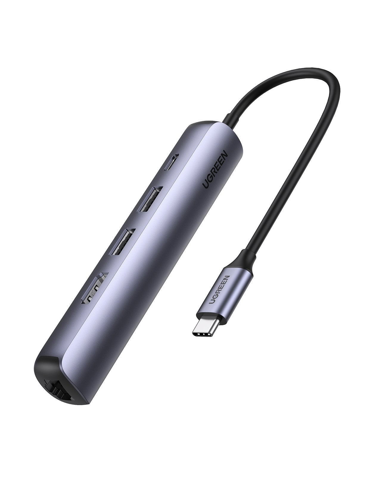 UGREEN 10919 USB-Hub – USB-C, 1× HDMI, 2× USB-A, 100 W PD, GbE, für Windows/Mac/Linux