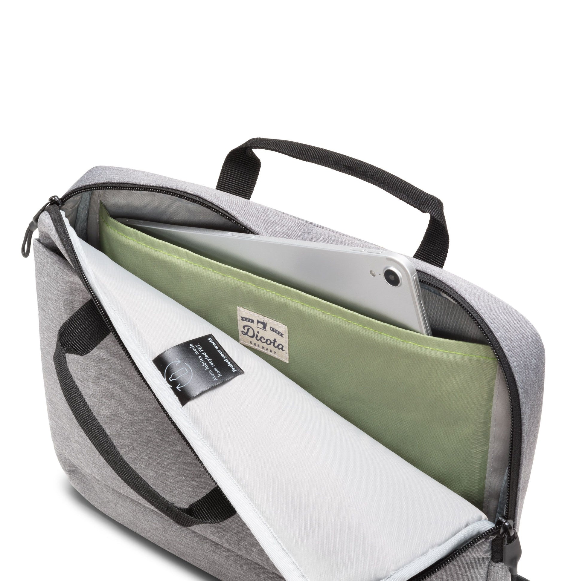 DICOTA Notebook-Tasche bis 15,6" – aus recyceltem PET, mit Schultergurt – Hellgrau