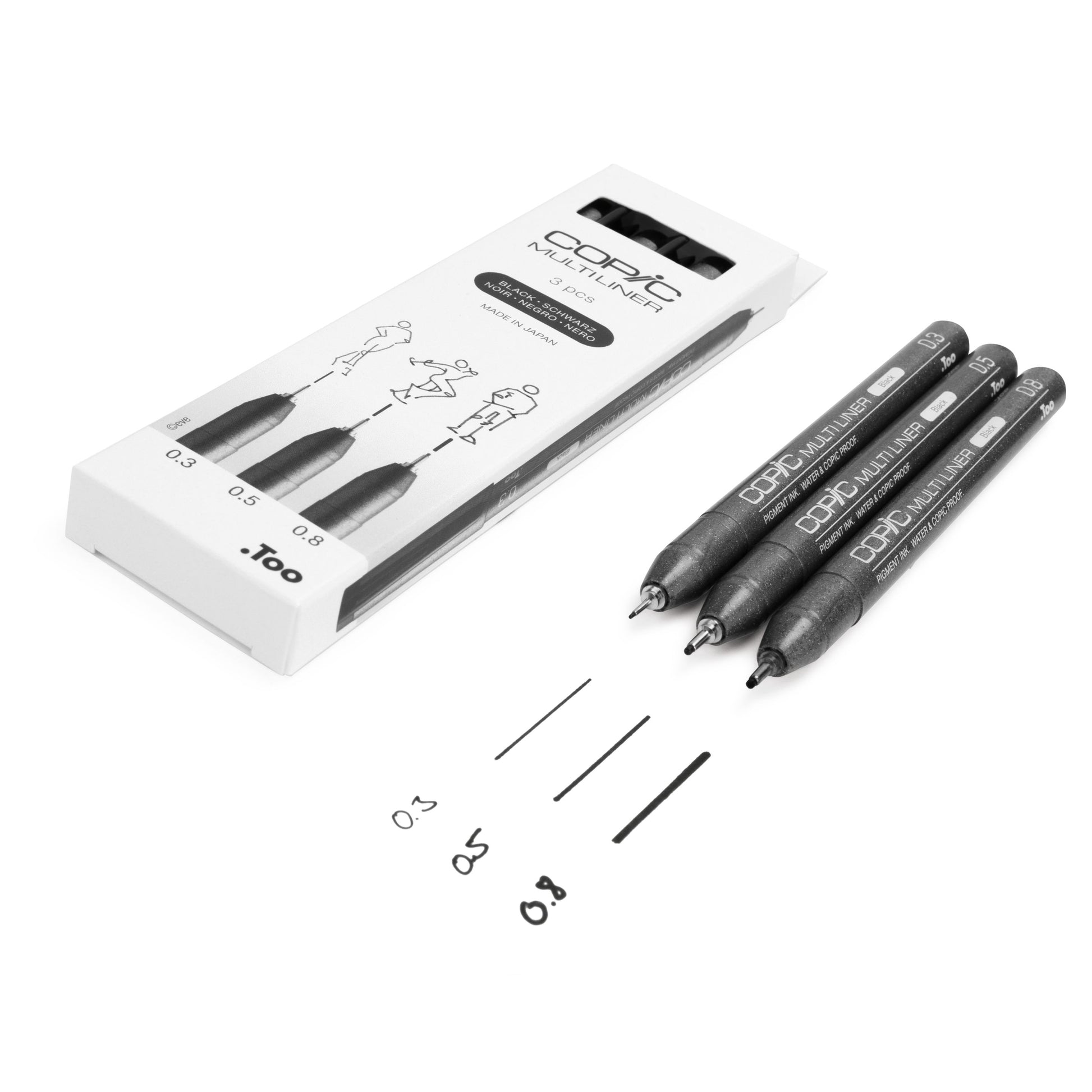 Copic Multiliner Fineliner Set – 3 Stk., 0,3–0,8 mm, schwarz, wasserfest