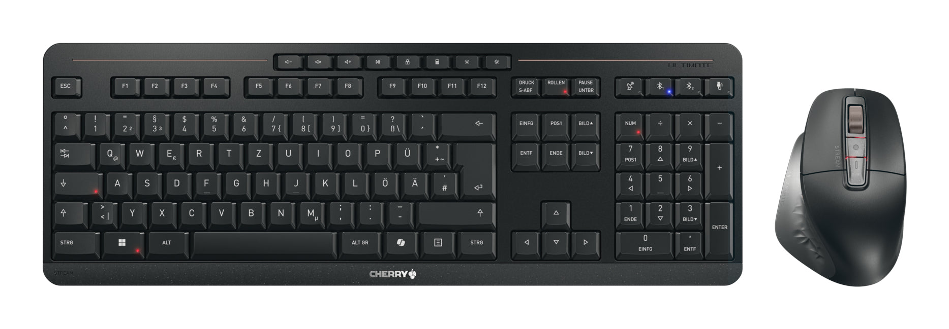 CHERRY Stream Ultimate – Tastatur, kabellos (Bluetooth 5.2/2,4 GHz), kabelgebunden (USB), DE-Layout (DE)