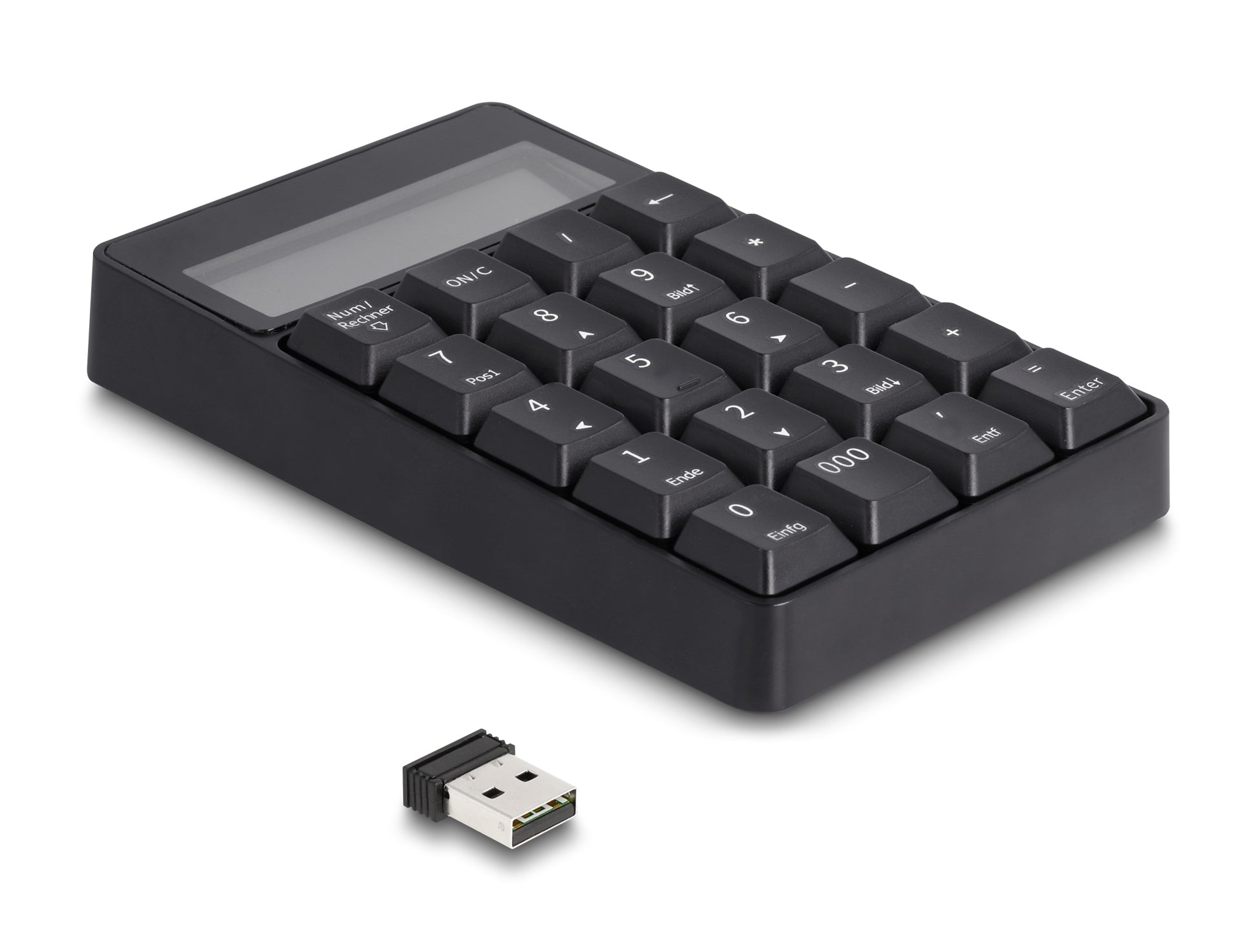 DeLOCK 2-in-1 – Nummernblock – 2,4 GHz USB-A (Nano-Empfänger) – mit Taschenrechner – Schwarz