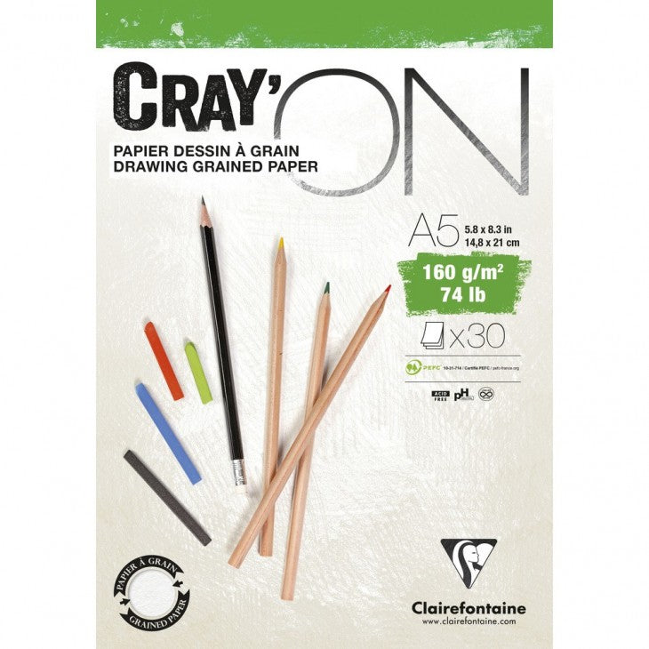 Clairefontaine Cray'ON Skizzenblock – A5 – 160 g/m² – 30 Blatt, feinkörnig