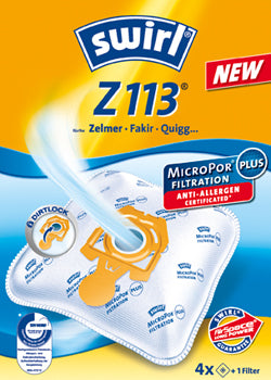 Swirl Staubbeutel Z 113 – 4 Stück, für Zelmer 1600, Syrius ZVC 4149.4100, Fakir Blue Line 2059003 u. a.
