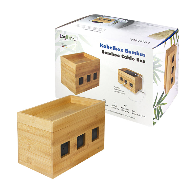 LogiLink Kabelabdeckung, 255×140×165 mm, aus Bambus – Holz