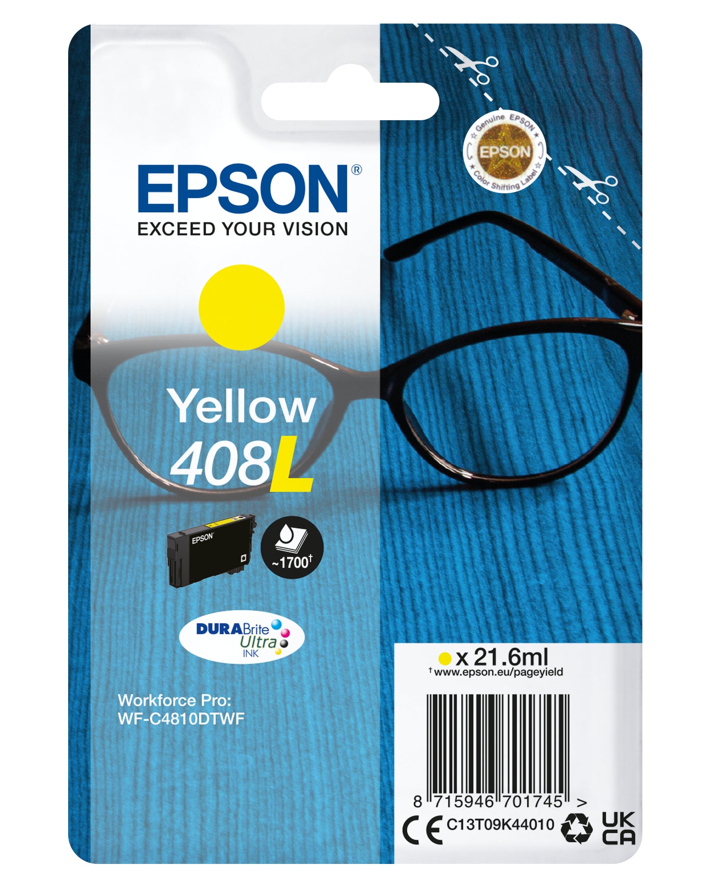 Epson Tintenpatrone 408XL, Gelb, XL, 21,6 ml – für Inkjetdrucker/Multifunktionsgeräte