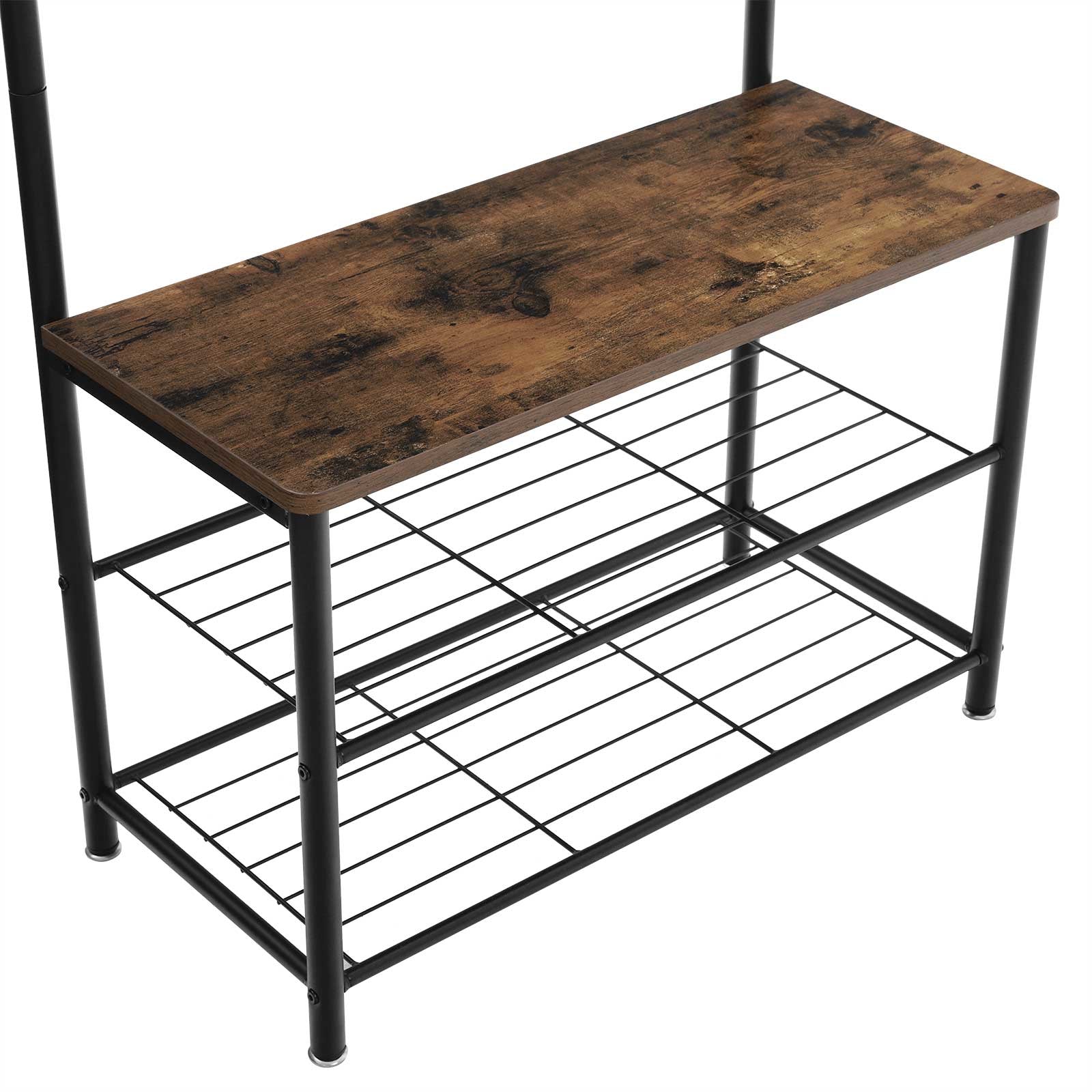 Vasagle Garderobe mit Schuhregal – 10 Haken, Spanplatte, Braun/Schwarz, 70 × 32 × 175 cm