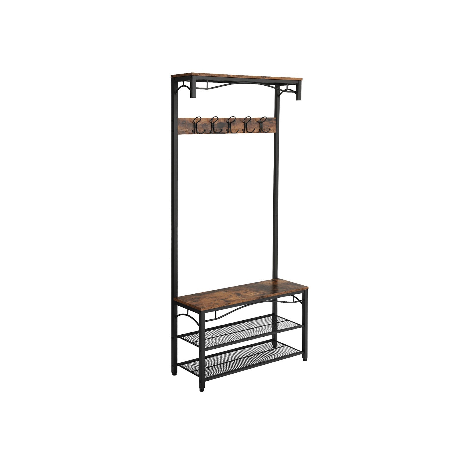 Vasagle Garderobe mit Schuhregal – 10 Haken, Metall/Holz, Schwarz/Braun, 80 × 30 × 178,5 cm