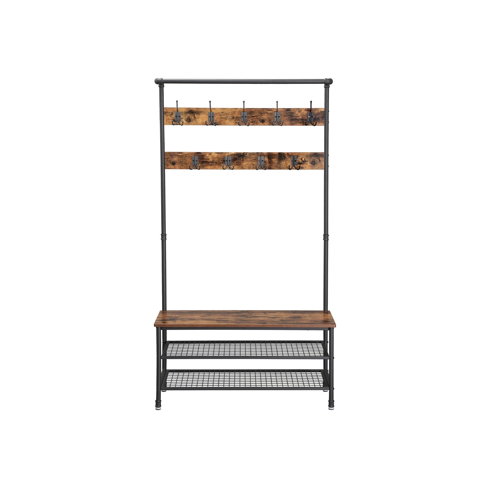 Vasagle Garderobe mit Schuhregal – 9 Haken, Stahl/Spanplatte, Schwarz/Braun, 100 × 41,5 × 182 cm