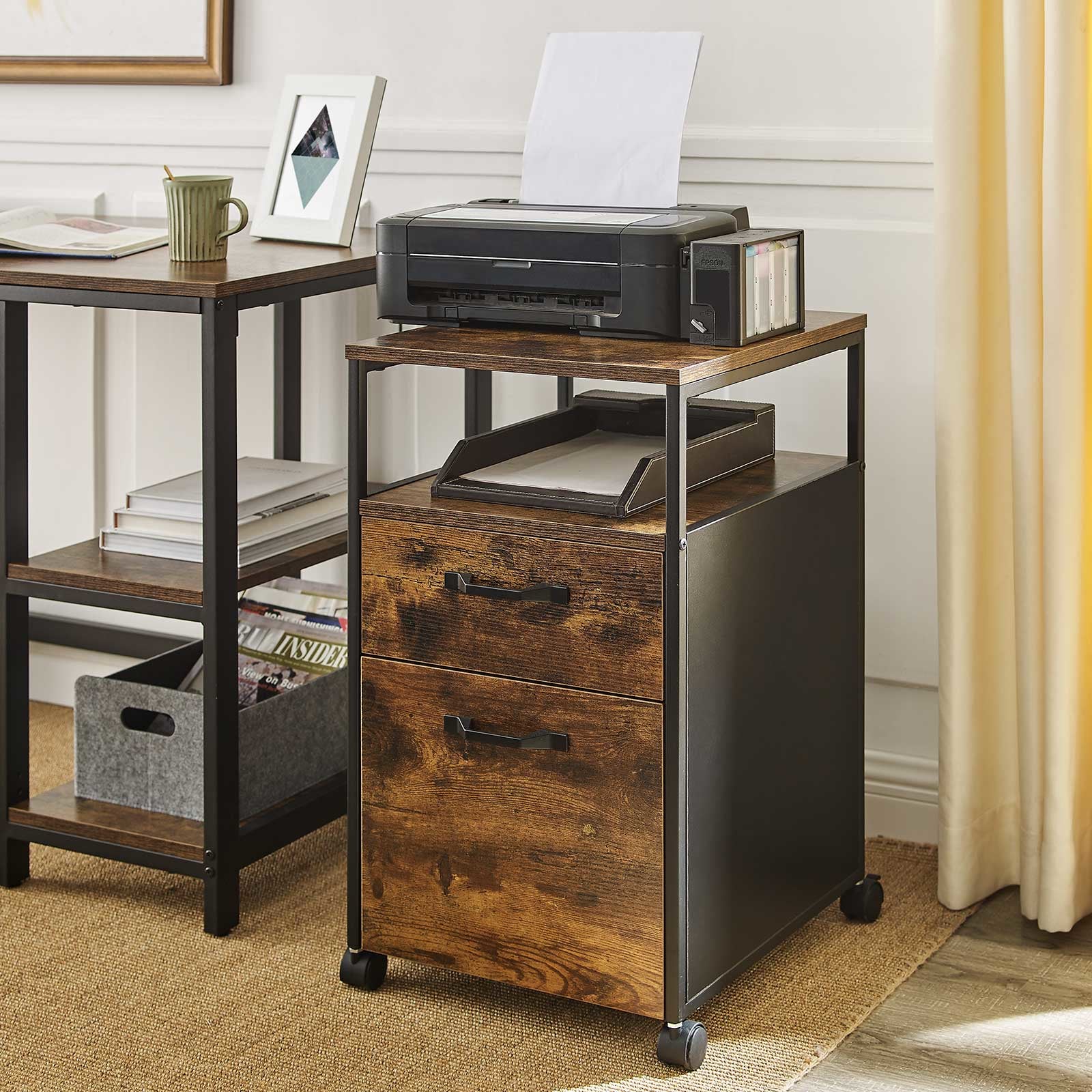 Vasagle Aktenschrank – Holz, Schwarz-Braun, 41 × 66 × 45 cm