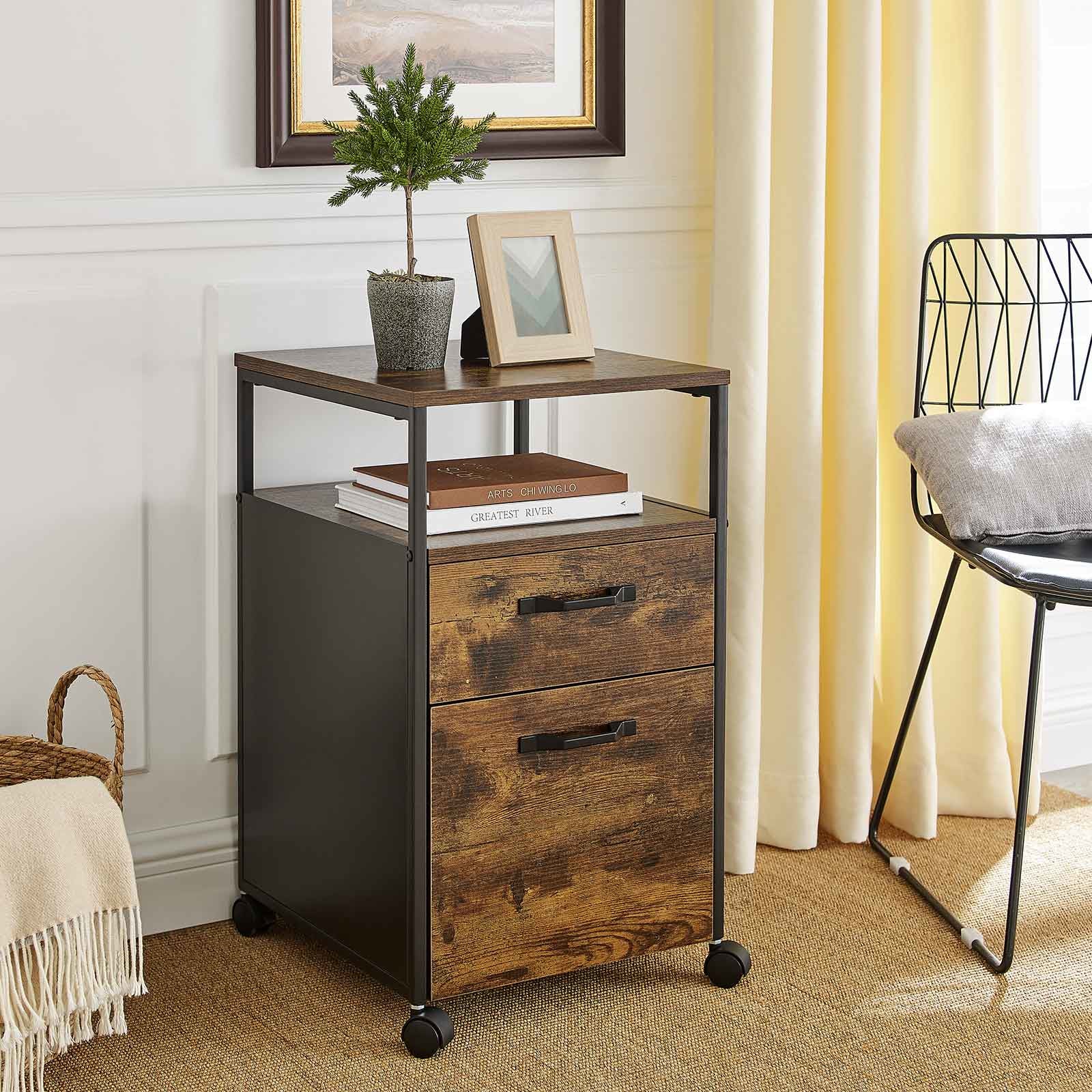 Vasagle Aktenschrank – Holz, Schwarz-Braun, 41 × 66 × 45 cm