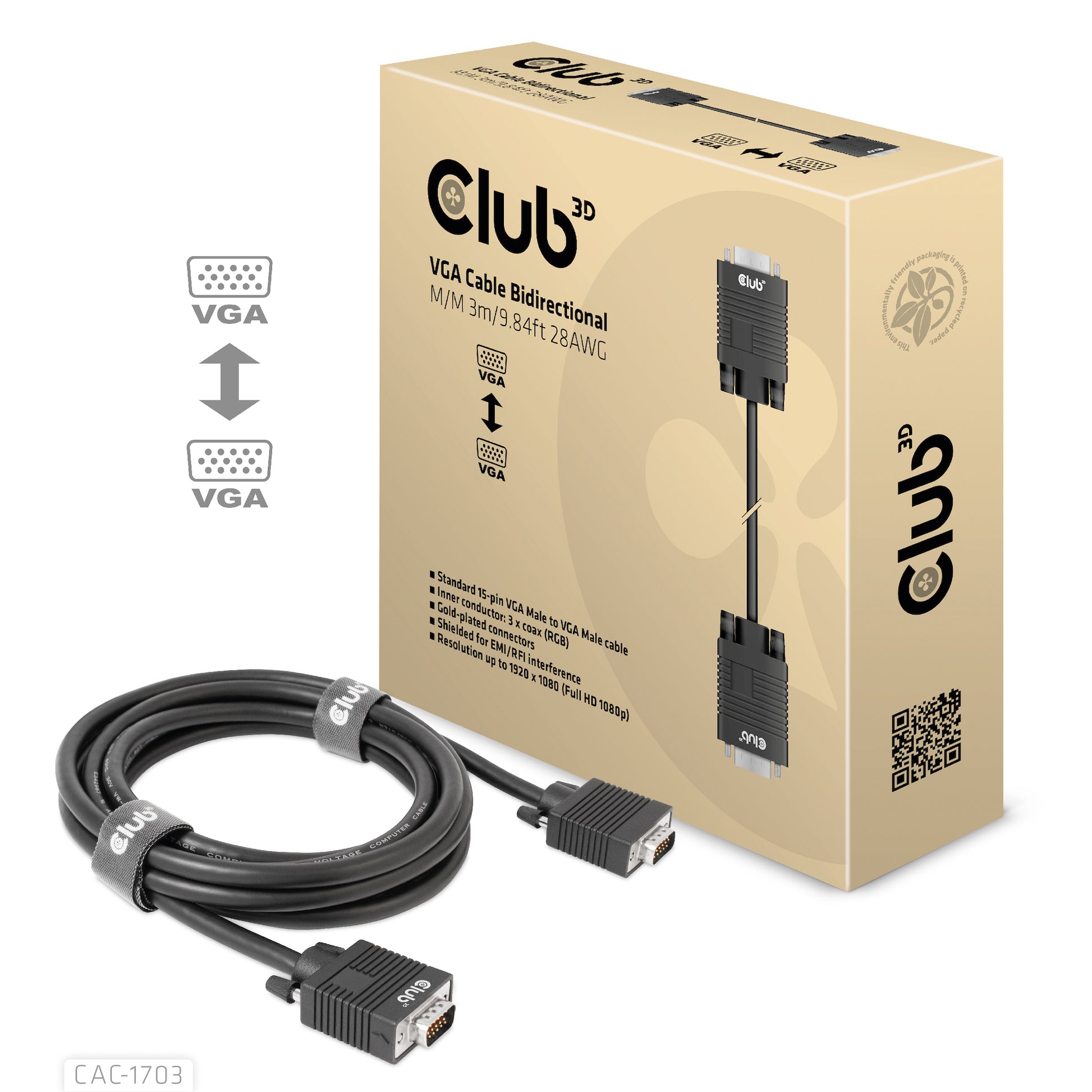 CLUB3D VGA Kabel (VGA M–M) – 1080p – 3 m
