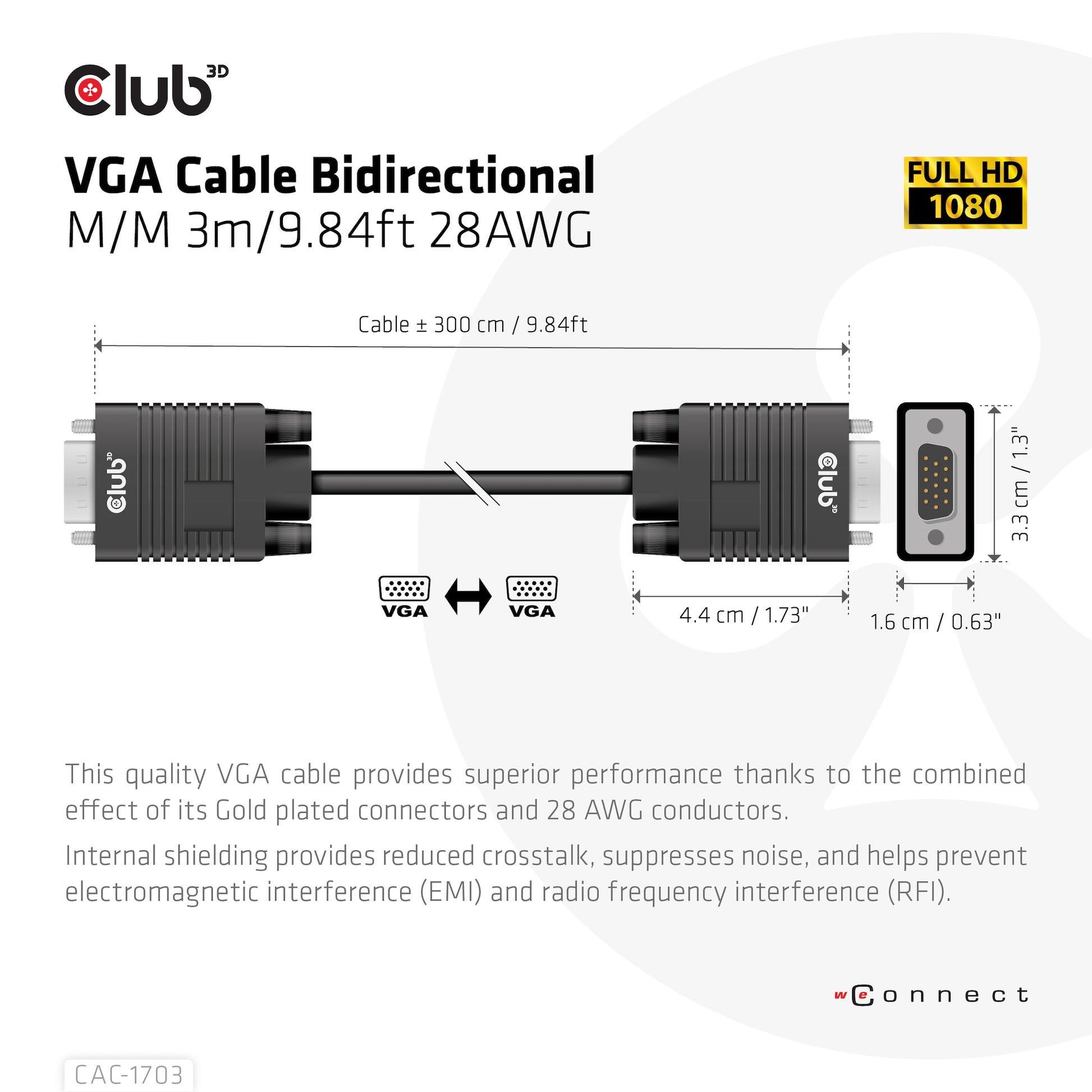 CLUB3D VGA Kabel (VGA M–M) – 1080p – 3 m