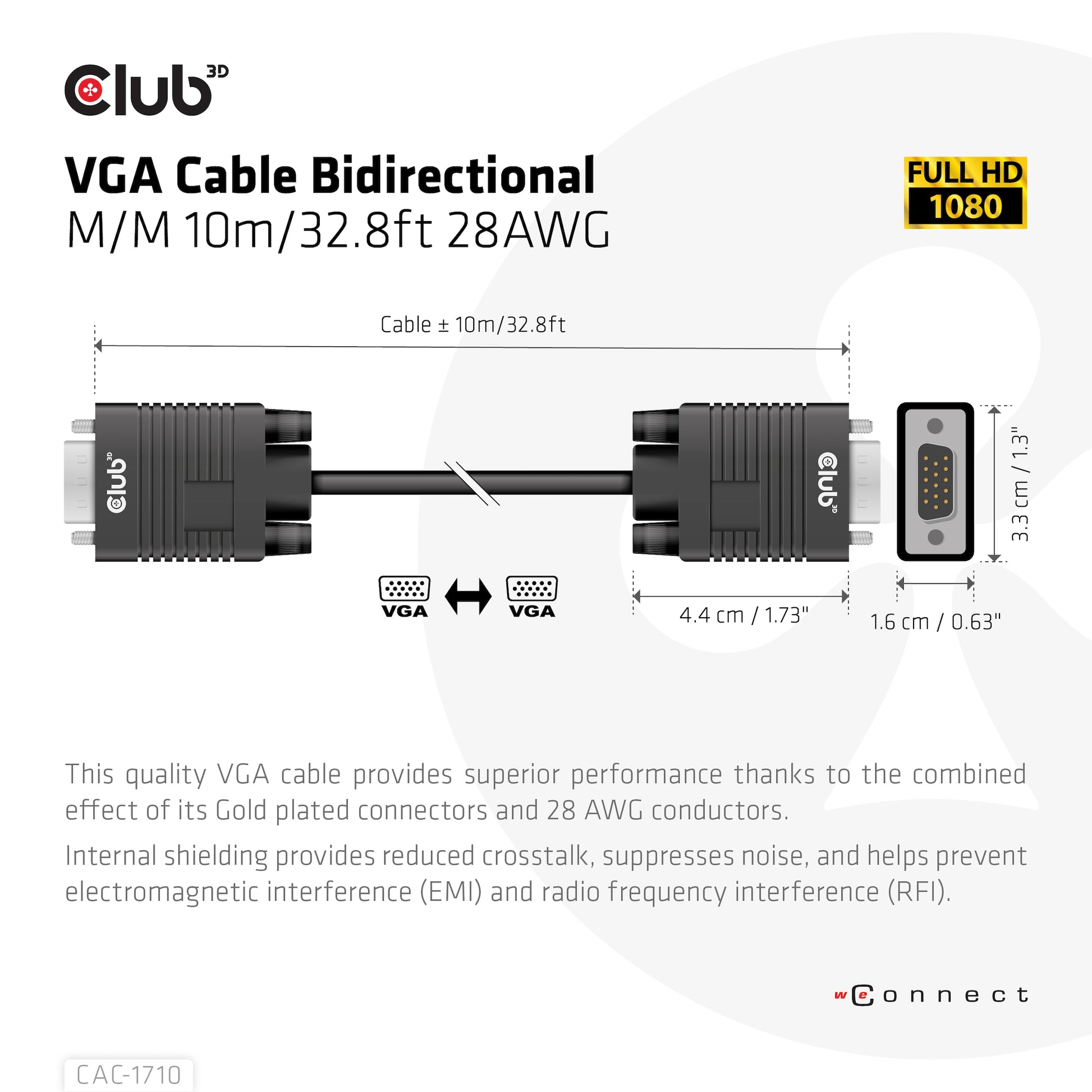 CLUB3D Club 3D VGA–VGA Kabel – 10 m, rund, geschirmt, AWG 28, schwarz