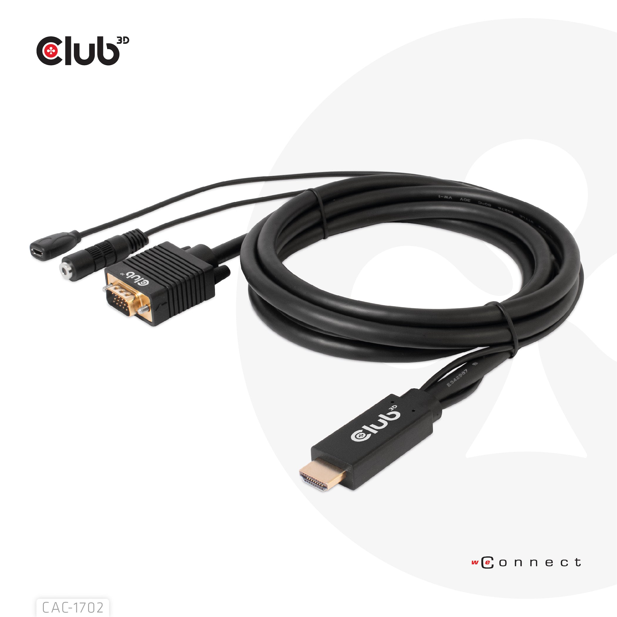 CLUB3D Club 3D – HDMI auf VGA Adapter, 1920 × 1080, 2 m, für Windows/Mac