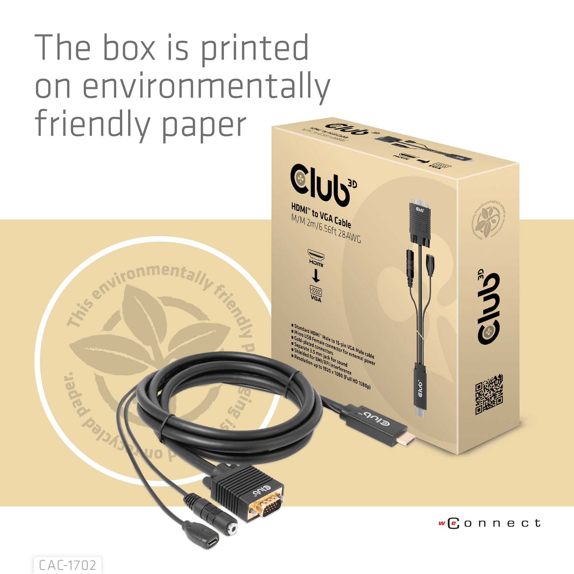 CLUB3D Club 3D – HDMI auf VGA Adapter, 1920 × 1080, 2 m, für Windows/Mac