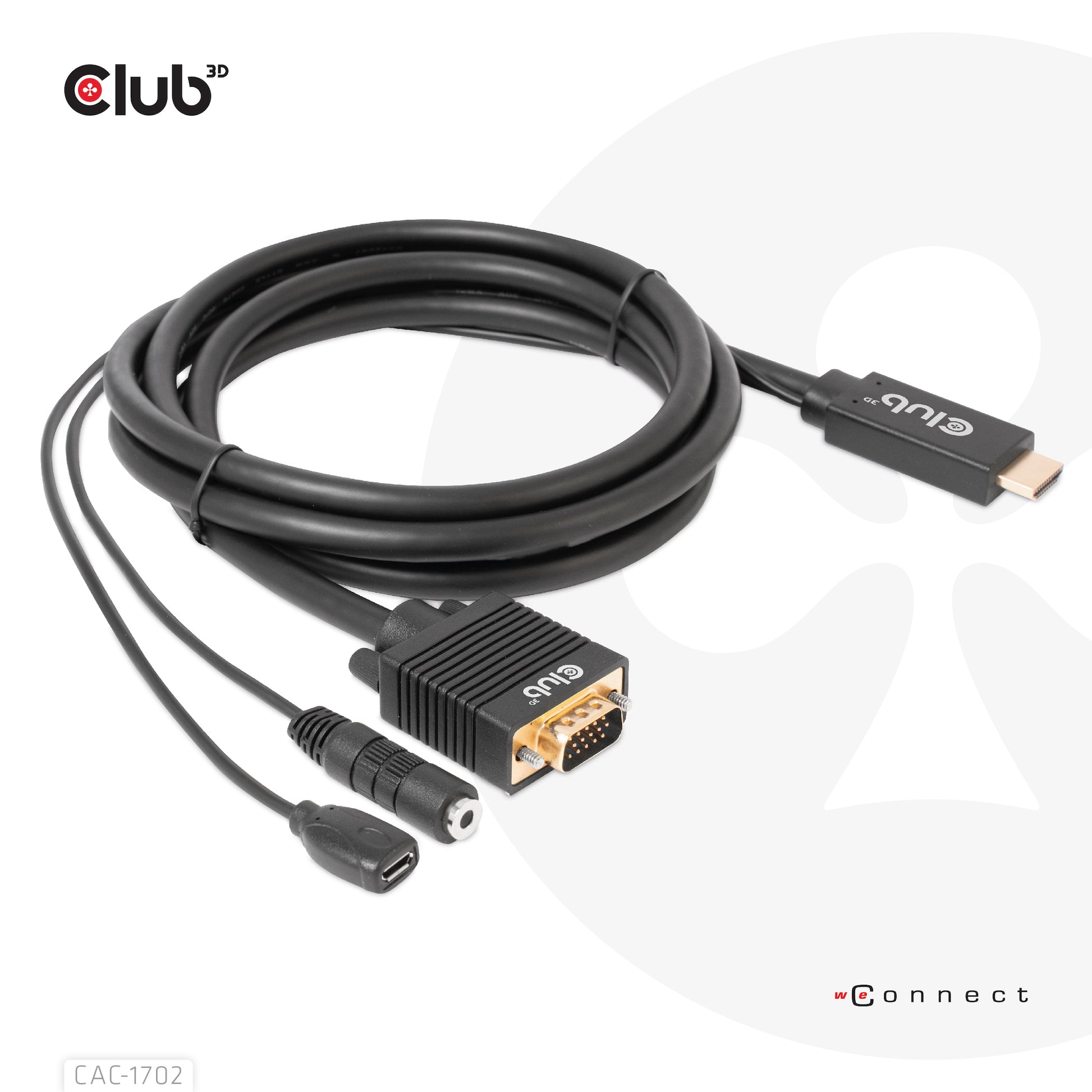CLUB3D Club 3D – HDMI auf VGA Adapter, 1920 × 1080, 2 m, für Windows/Mac