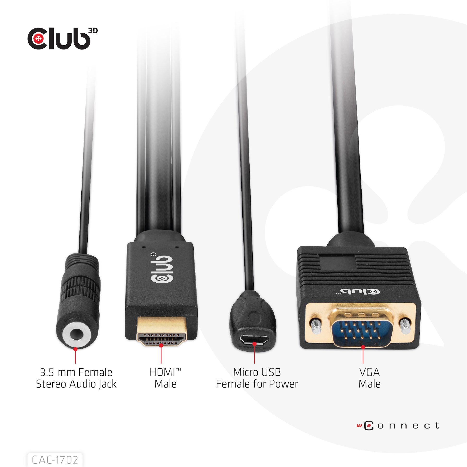 CLUB3D Club 3D – HDMI auf VGA Adapter, 1920 × 1080, 2 m, für Windows/Mac