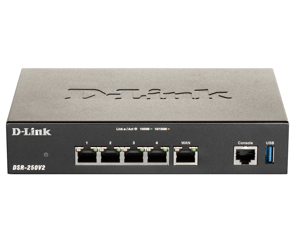 D-Link DSR-250V2/E – VPN-Router – 3×LAN, 1×WAN, 1×LAN/WAN (GbE), 75×VPN-Tunnel