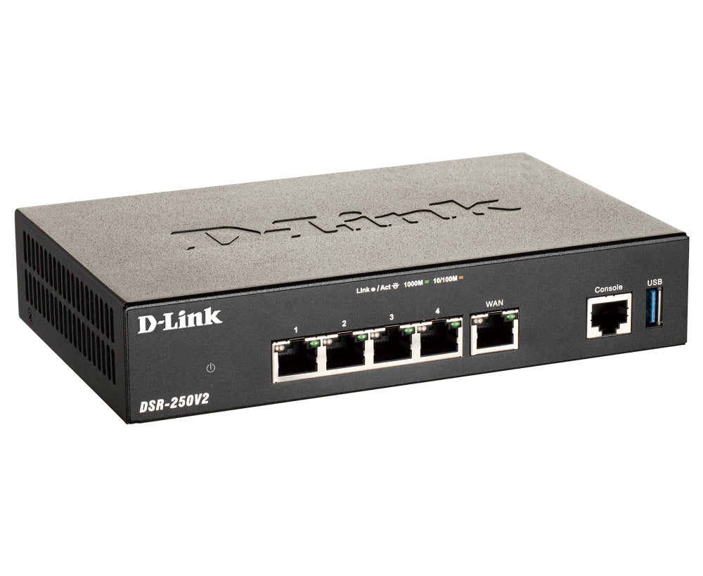 D-Link DSR-250V2/E – VPN-Router – 3×LAN, 1×WAN, 1×LAN/WAN (GbE), 75×VPN-Tunnel