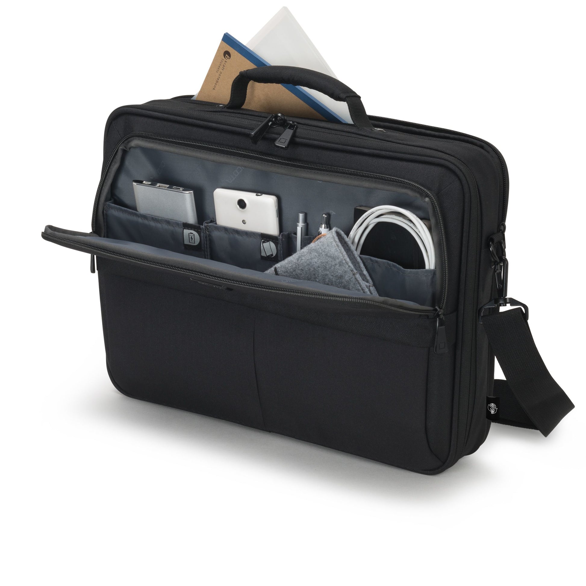 DICOTA Notebook-Tasche bis 15,6" – Recyceltes PET, Trolley-Band – Schwarz