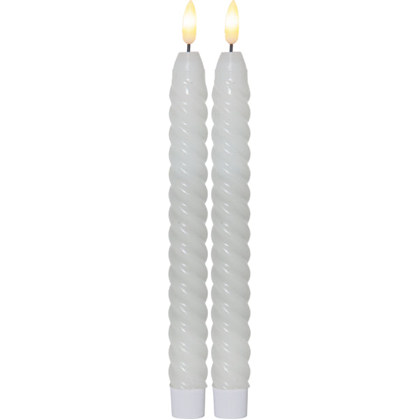 Star Trading LED-Teelicht Dinner Kerze Flamme Swirl – 2er Pack, Ø 2,3 × 25 cm, Warmweiss, Timer, flackernd