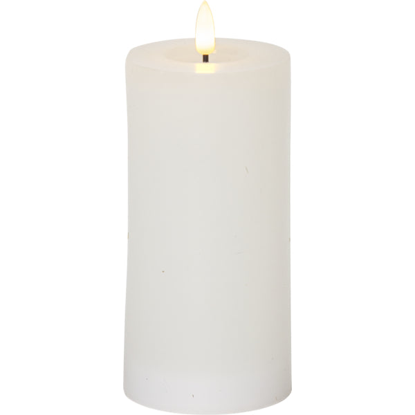Star Trading LED-Kerze Flamme Flow – Ø 7,5 × 17,5 cm, 0,03 W, warmweiss, weiss, Timer, batteriebetrieben 3×AAA