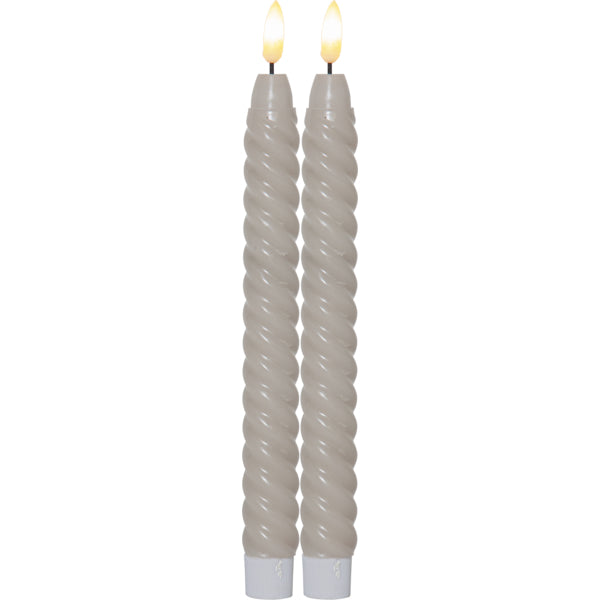 Star Trading LED-Teelicht Dinner Kerze Flamme Swirl – 2er Pack, Ø 2,3 × 25 cm, Warmweiss, Beige, Timer