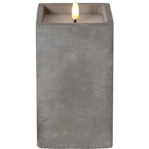 Star Trading LED-Säulenkerze – Ø 9 × 16,5 cm – Wachs, Grau – Batteriebetrieben, Timer 6/18 h, flackernd