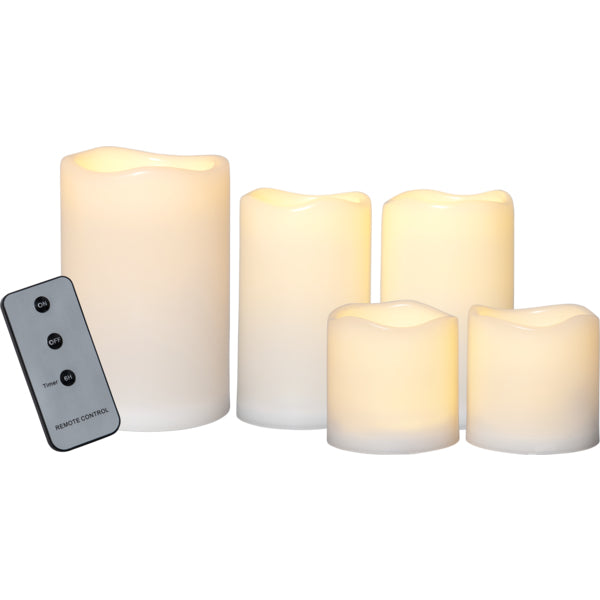 Star Trading LED-Säulenkerze Aussen – Batteriebetrieb – Timer 6/18 h, Flackernd, Fernbedienung – Beige, Kunststoff