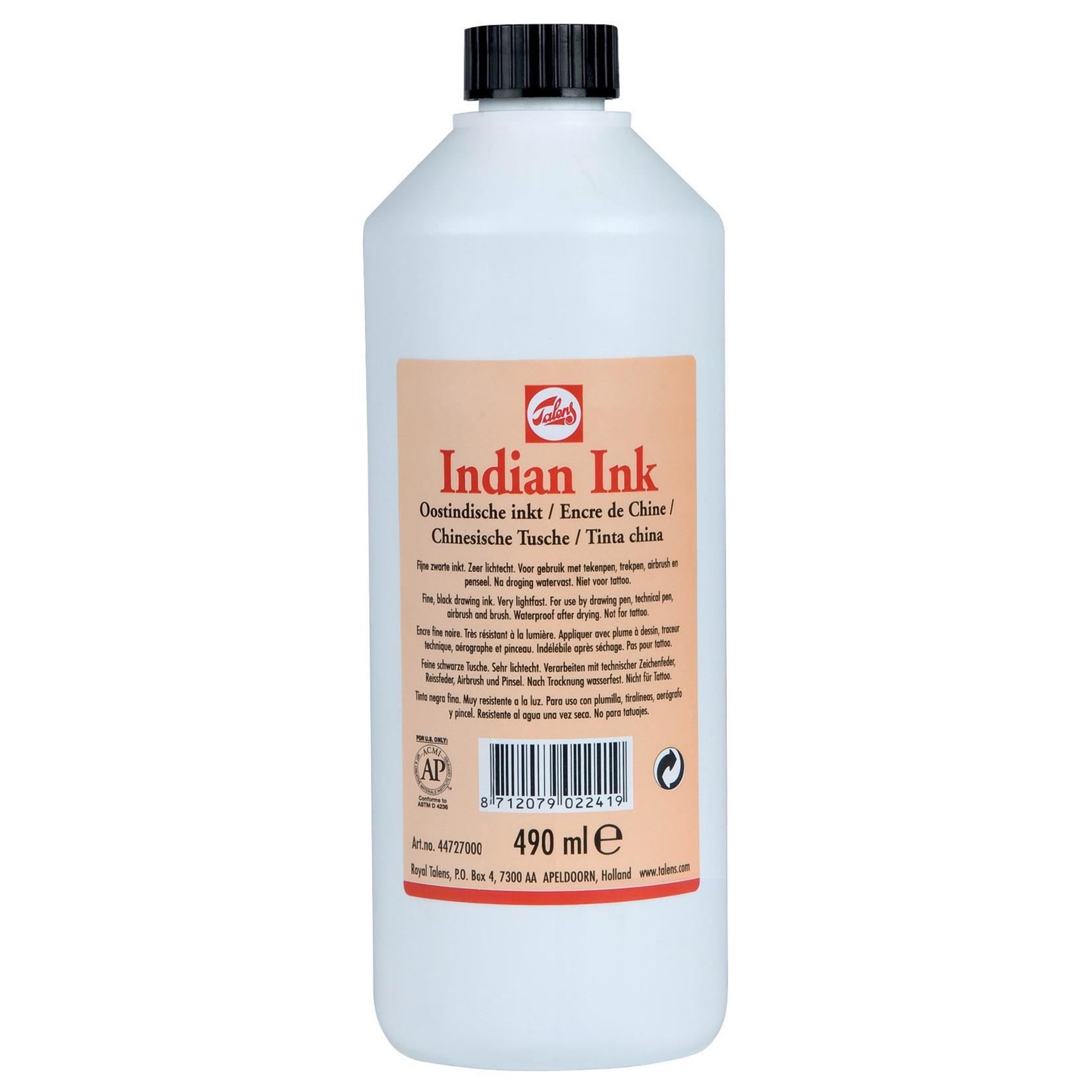 Talens Tusche – schwarz, 490 ml, für Reissfeder, Zeichenfeder & Pinsel