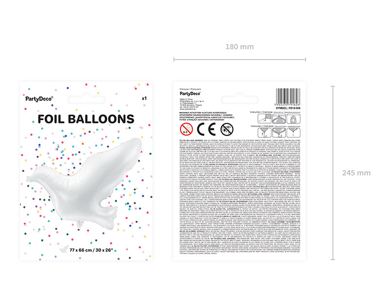 PartyDeco Folienballon Taube – Weiss – 77 × 66 cm – 1 Stk