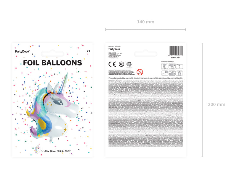 PartyDeco Folienballon Einhorn – mehrfarbig – 73 × 90 cm – 1 Stk